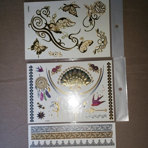 3 sheets Golden Silver Temporary Tattoo - Picture 2 of 11